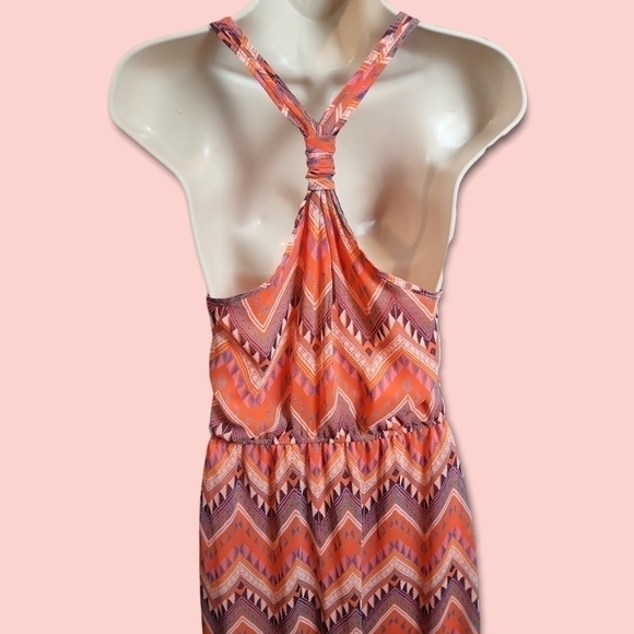 Boho Aztec Print Flowy Lightweight Cinched Waist Racerback Tank Maxi Dress Small - Picture 4 of 4